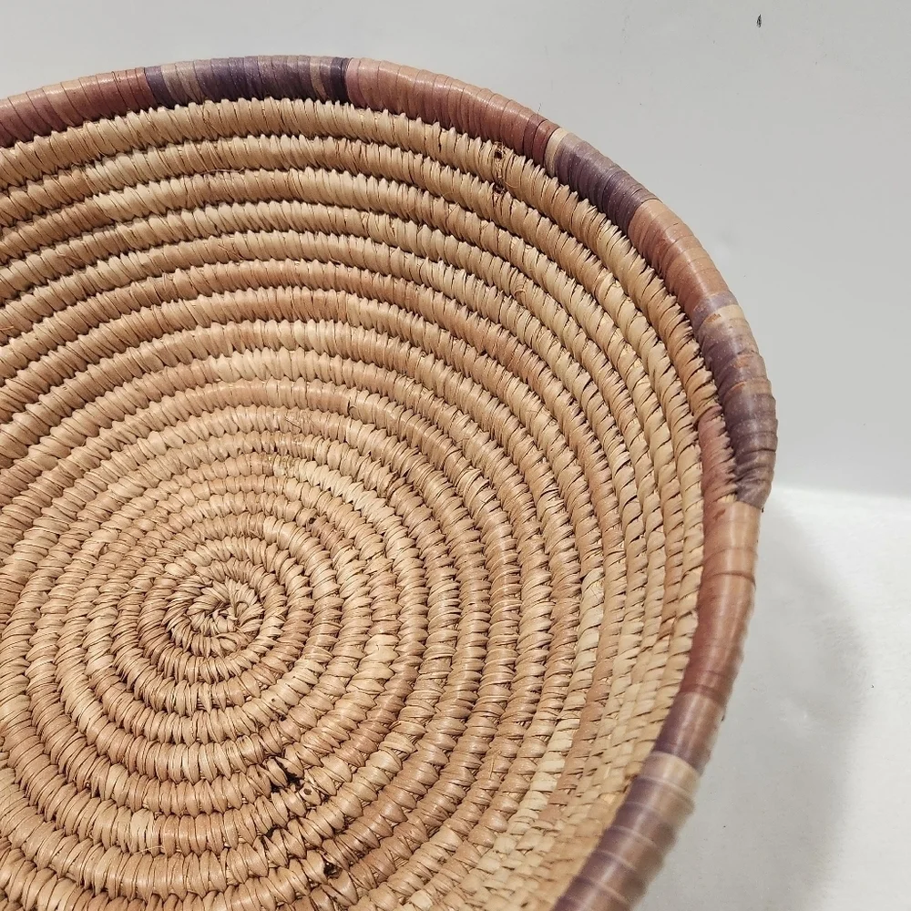 Boho Natural Woven Coiled Reed Grass Handmade Wall Art Decor And Basket - Picture 6 of 11